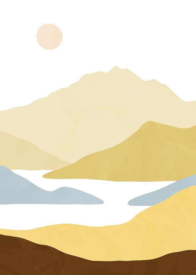 Minimalist Mountain Landscape with Lake