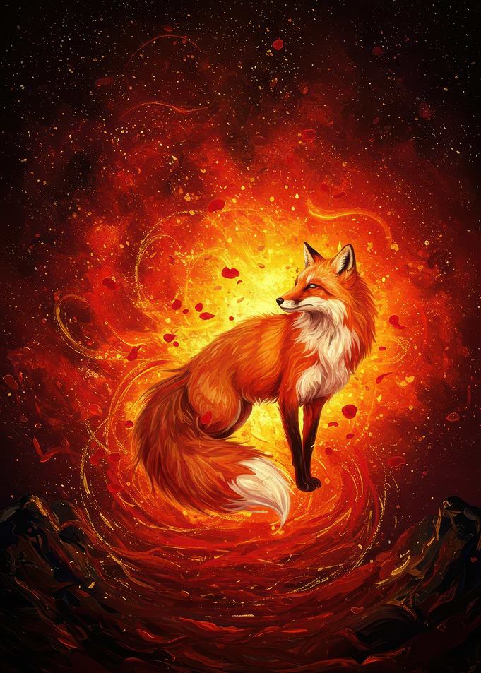 Fox in Fiery Vortex Digital Art
