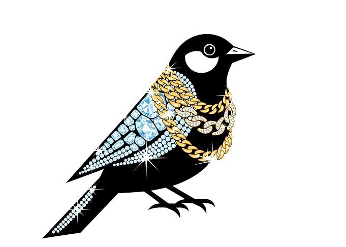 Jeweled Bird with Gold Chains