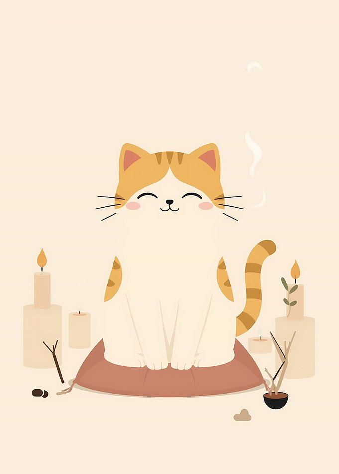 Cute Cat Meditation Illustration