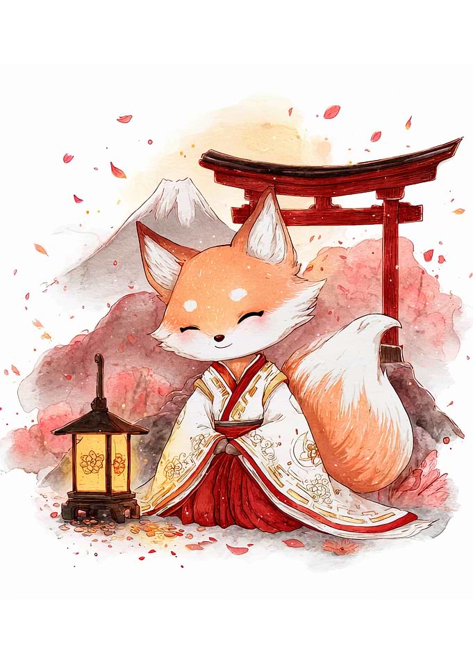 Fox in Kimono with Torii Gate