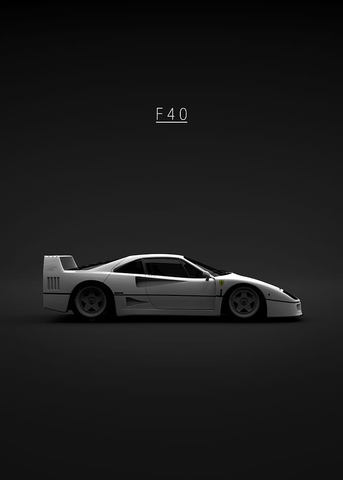 White Ferrari F40 on Black Background