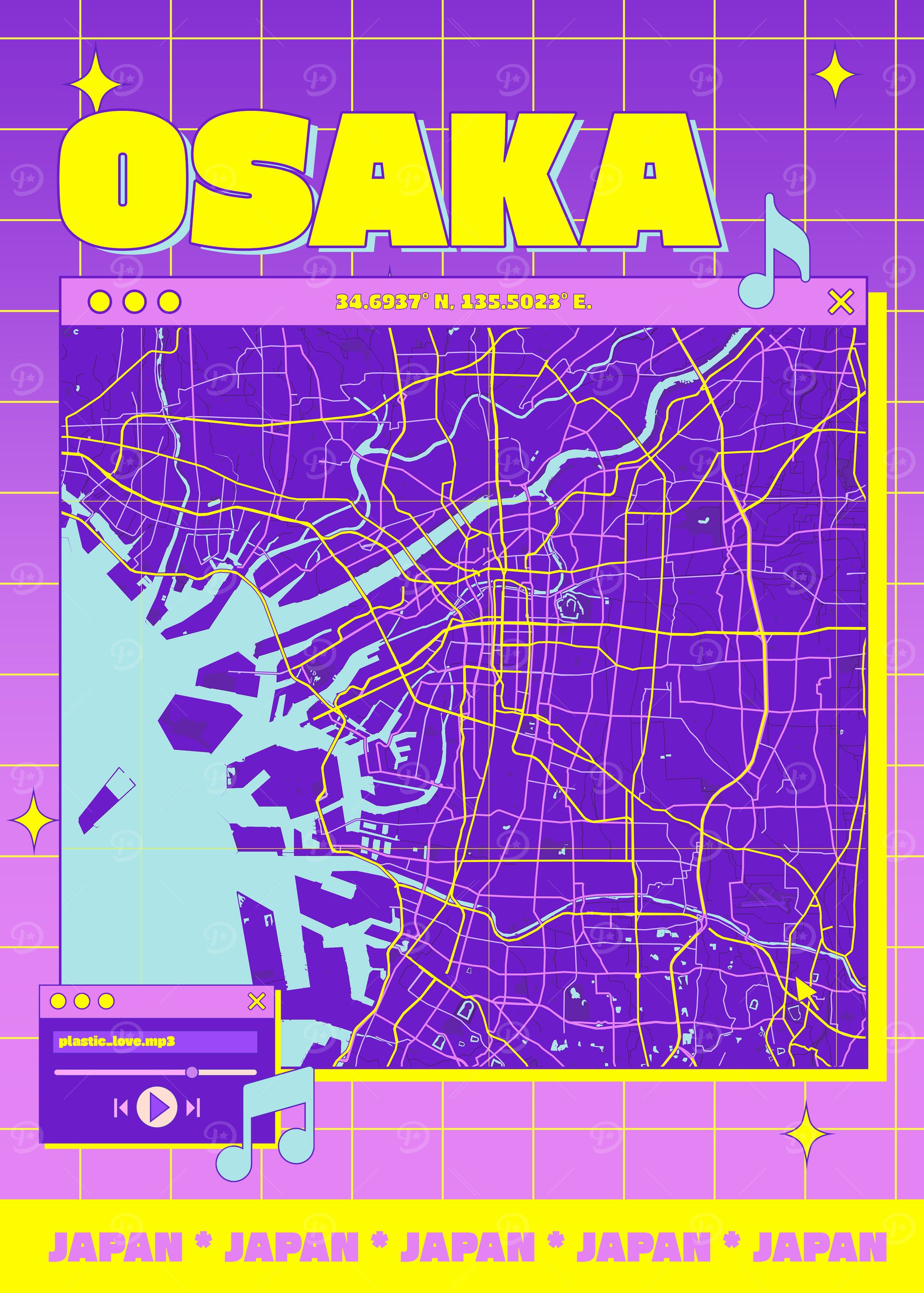 Osaka Map Retro Aesthetic