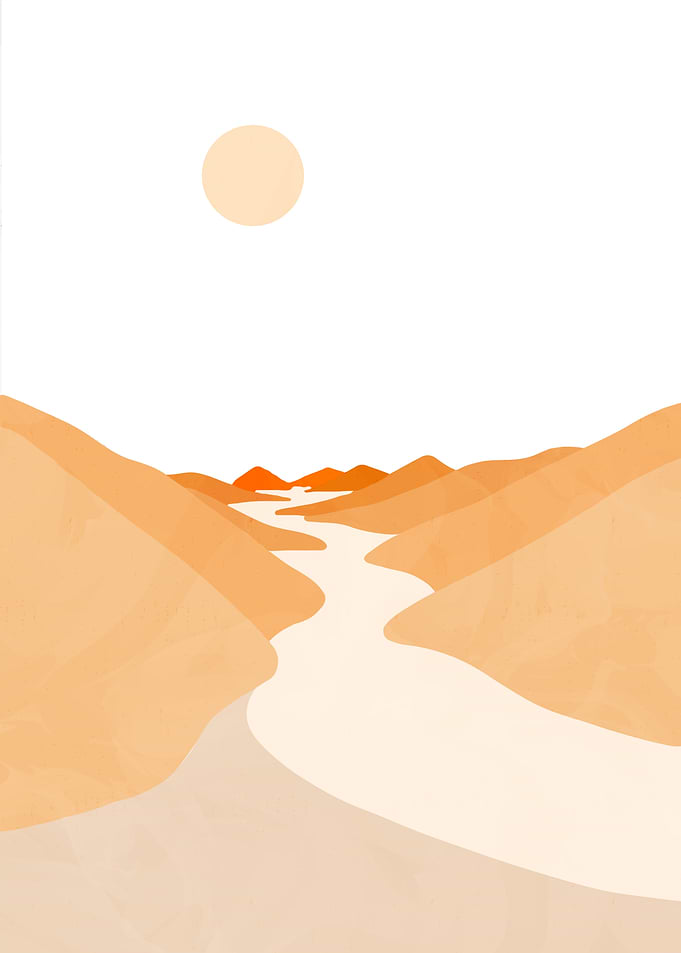 Minimalist Desert Landscape with River