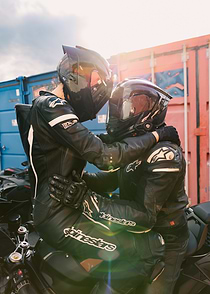 Motorcycle riders in leather suits
