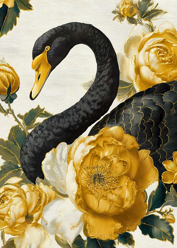 Black Swan and Golden Flowers