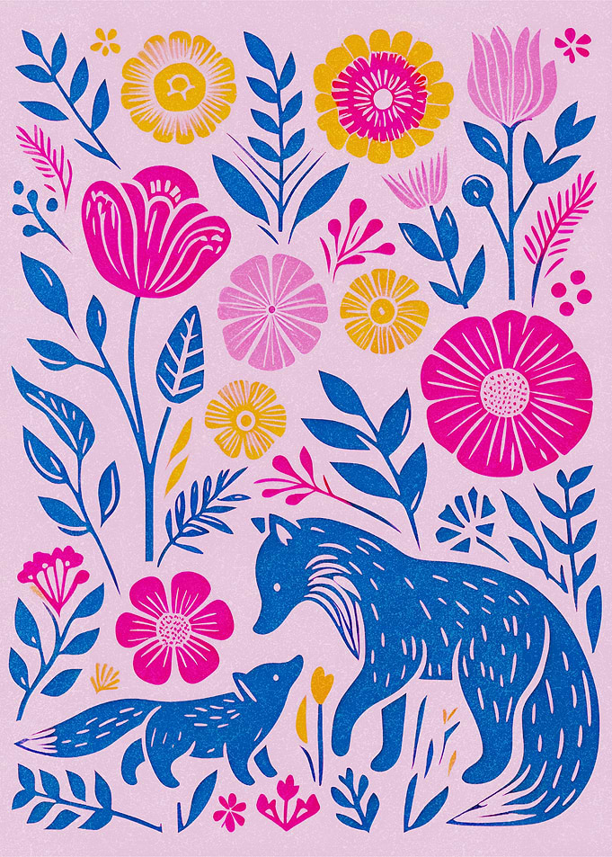 Foxes and Flowers Illustration