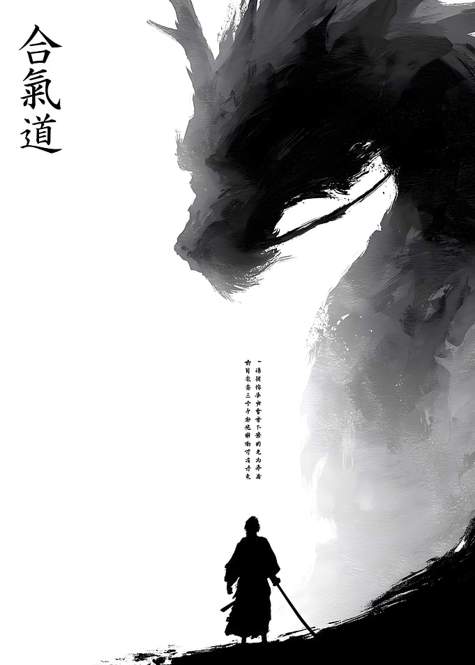 Samurai and Dragon Ink Art