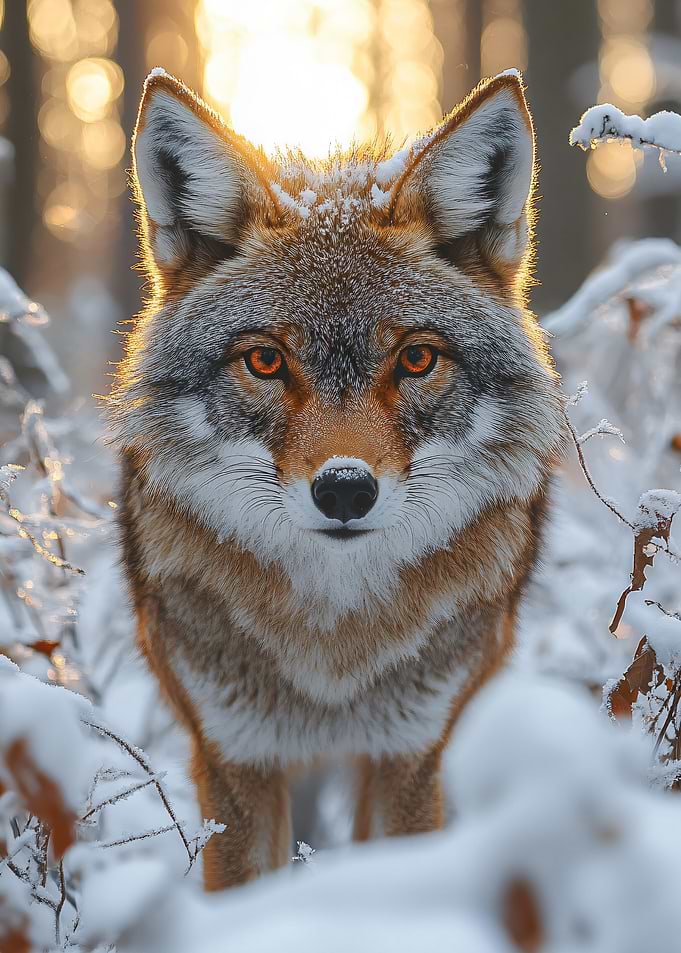 Coyote in Winter Forest