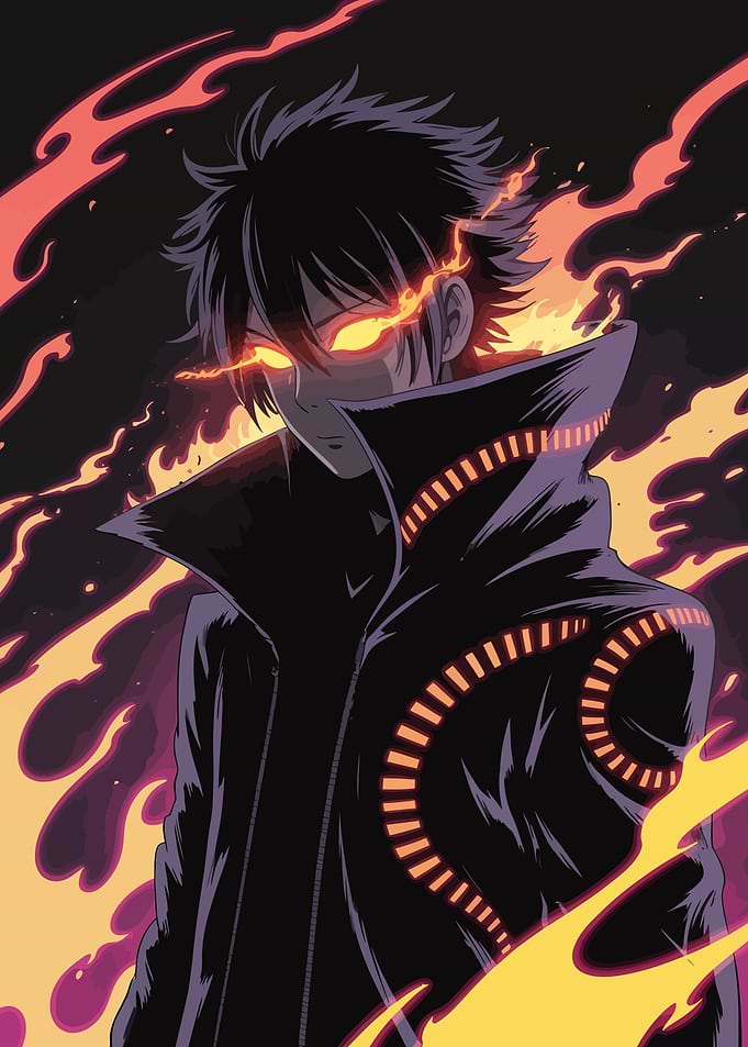 Anime Character with Fiery Eyes