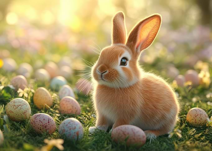 Cute Easter Bunny with Eggs
