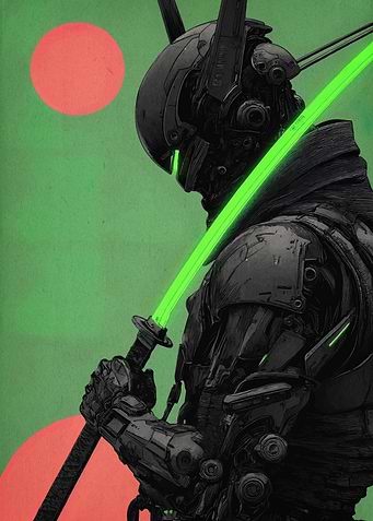 Cyberpunk Warrior with Glowing Sword