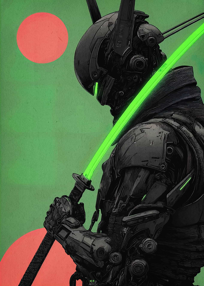 Cyberpunk Warrior with Glowing Sword