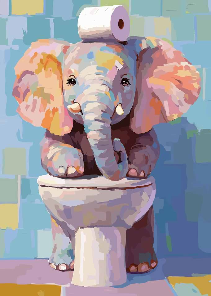 Elephant on Toilet with Toilet Paper