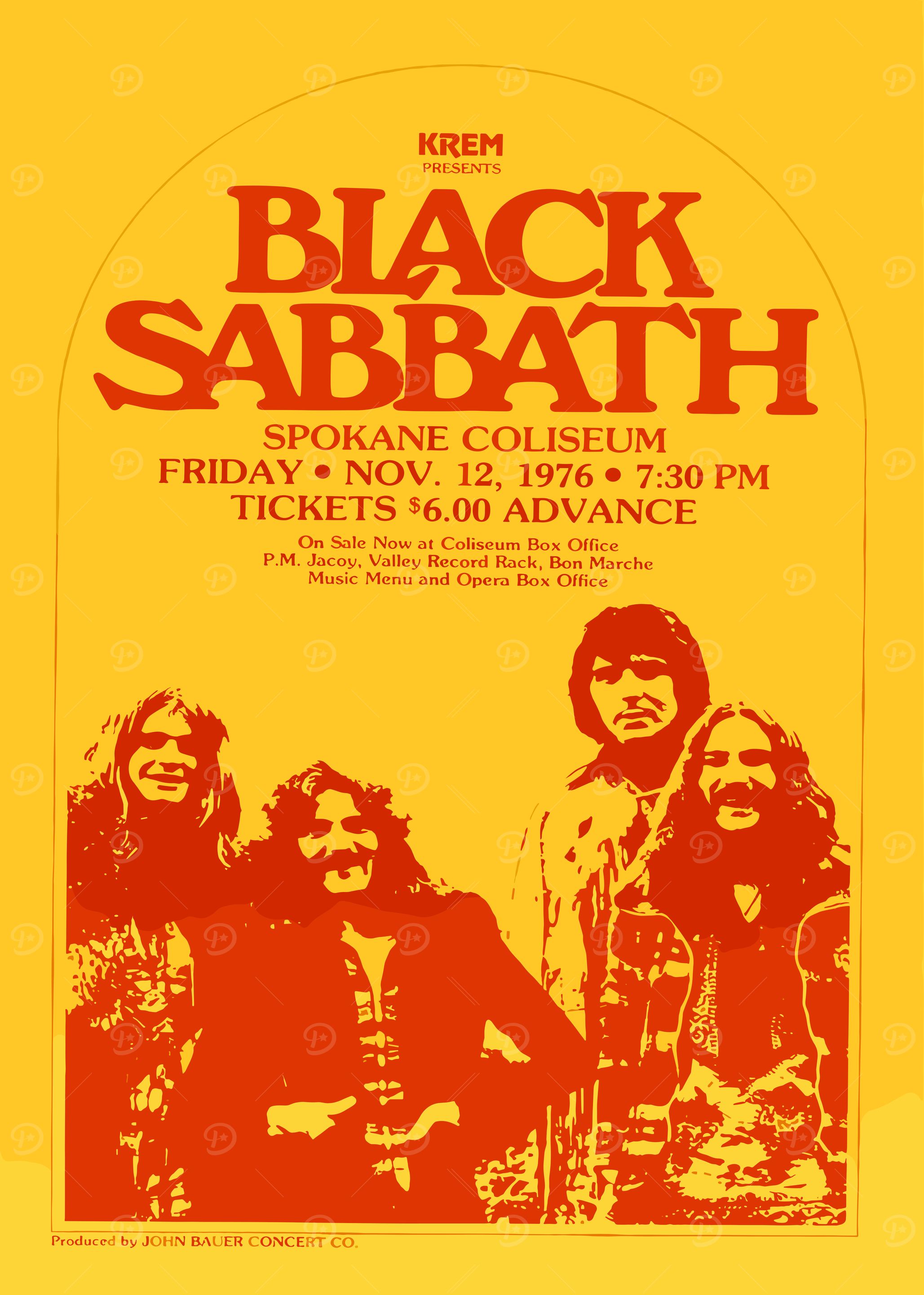 Black Sabbath Spokane 1976 Concert Poster