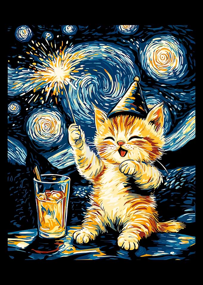 Starry Night Kitten Celebration