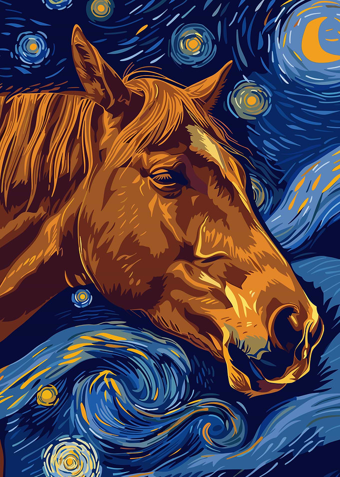 Horse Portrait in Starry Night Style