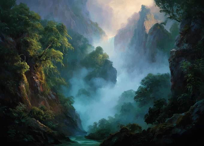 Lush Mountain Valley with Mist