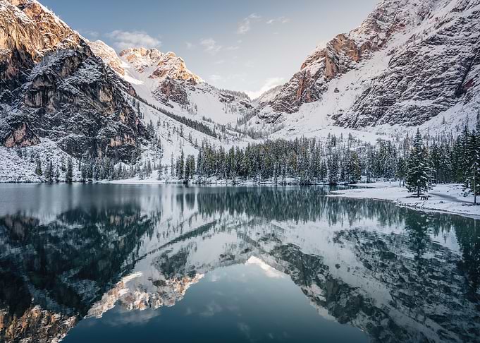 Snowy Mountains Reflected in Lake