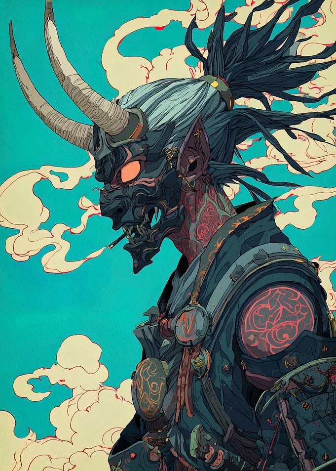 Oni Warrior with Horns and Mask