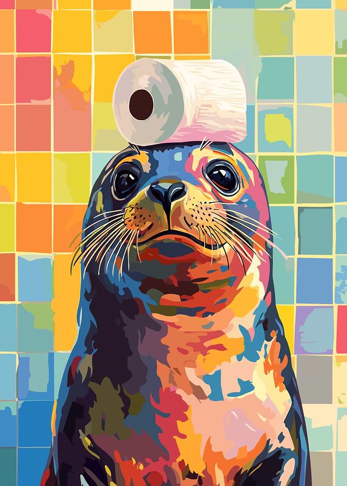 Colorful Seal with Toilet Paper Hat