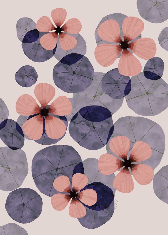 Floral Pattern with Pink Flowers and Circles
