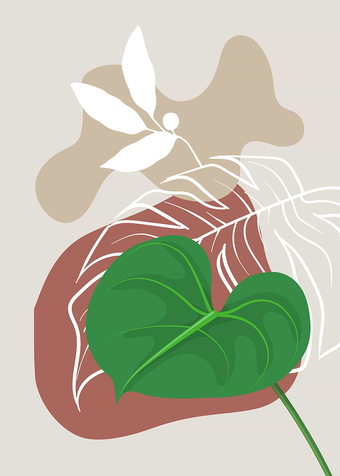 Abstract Botanical Illustration with Green Leaf