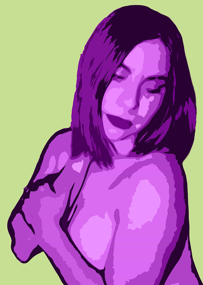 Purple Woman Portrait on Green Background