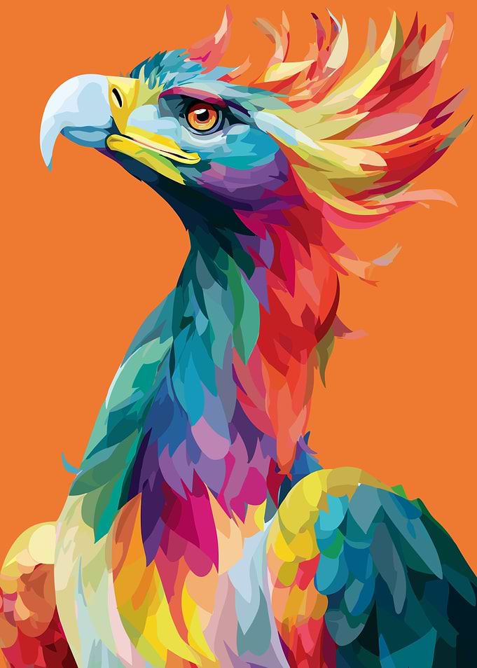 Colorful Phoenix Digital Art on Orange