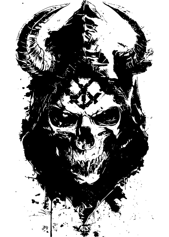 Black and White Skull with Horns
