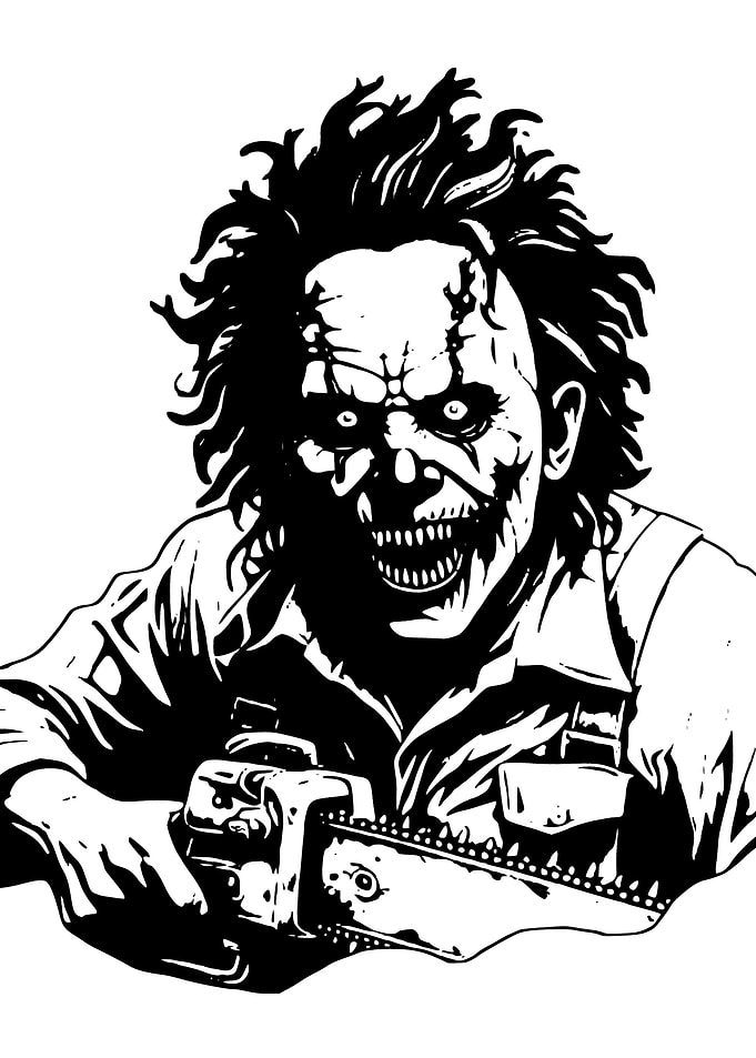 Leatherface with Chainsaw Black and White