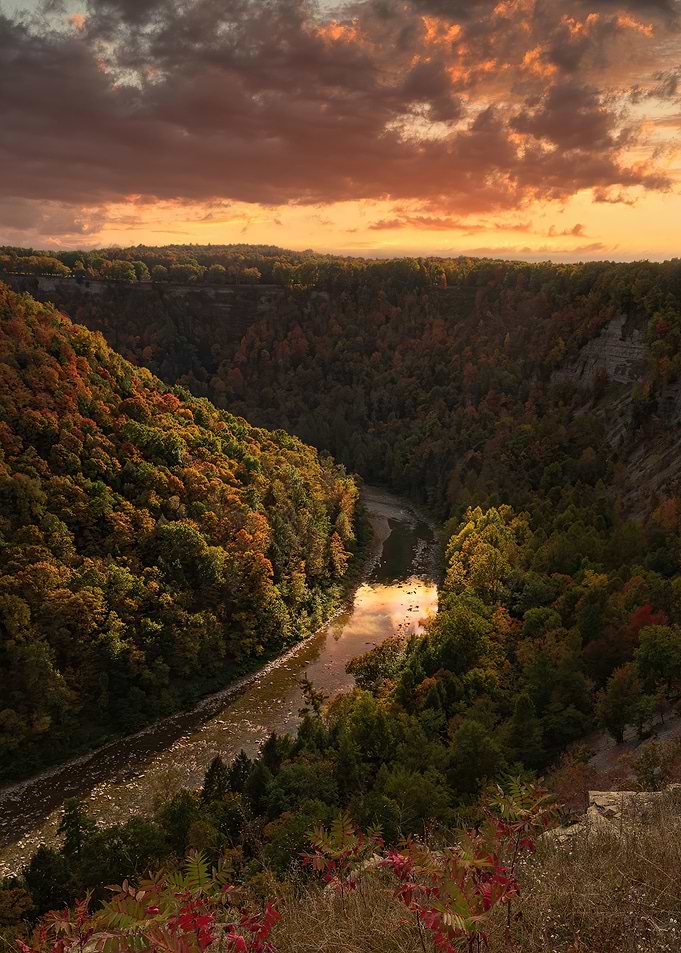 Autumn River Valley at Sunset