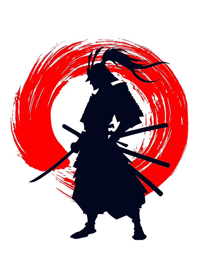 Samurai Silhouette with Red Circle