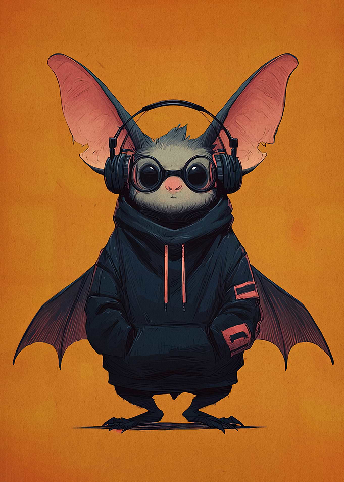 Cool Bat with Headphones and Hoodie