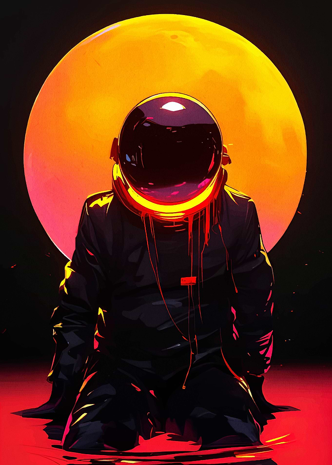 Astronaut in Dark Space with Moon