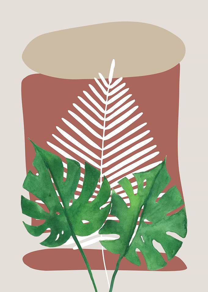 Abstract Botanical Art with Tropical Leaves