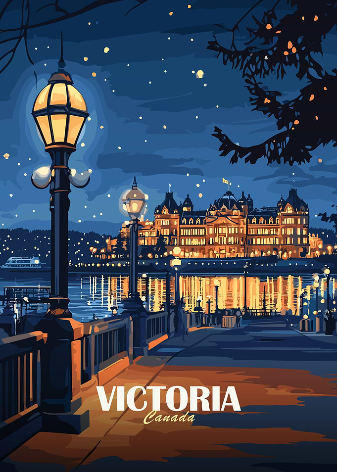 Victoria, Canada Nightscape Illustration