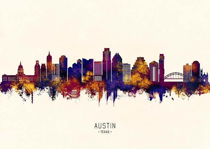 Austin Texas Skyline Watercolor Art