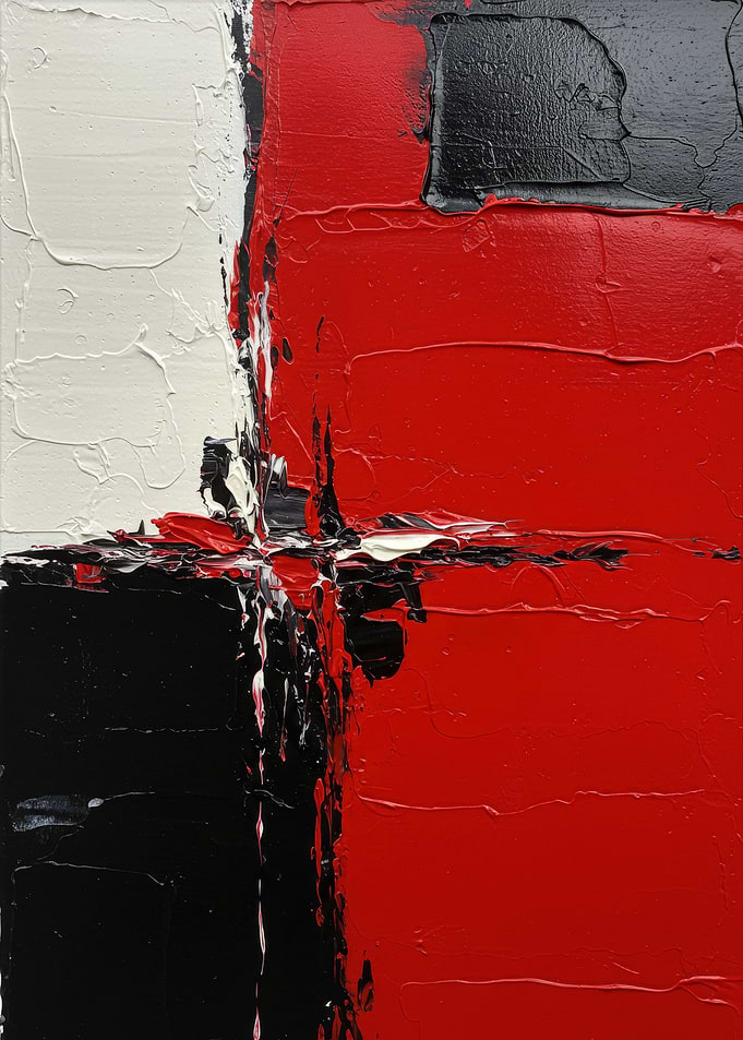 Abstract Red, Black, and White Painting