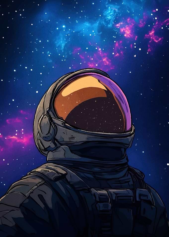 Astronaut Gazing Nebula Space