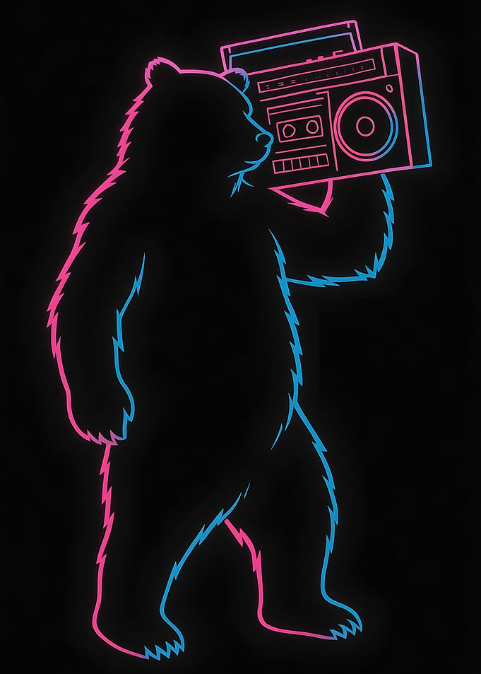 Neon Bear with Boombox