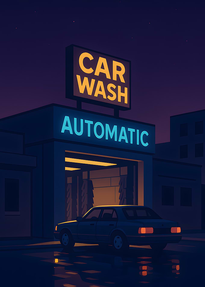 Night Car Wash Illustration