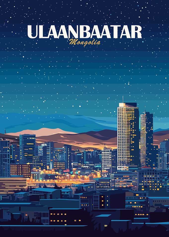 Ulaanbaatar Mongolia Cityscape at Night