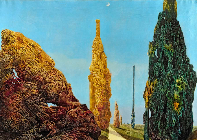 Surreal Landscape with Towering Structures