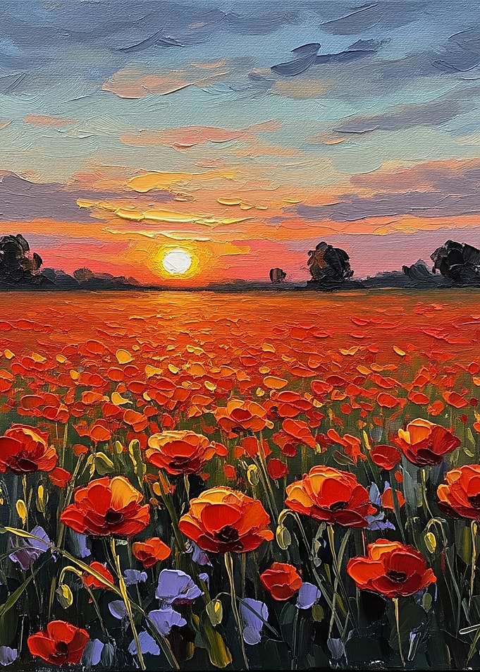 Poppy Field at Sunset Painting