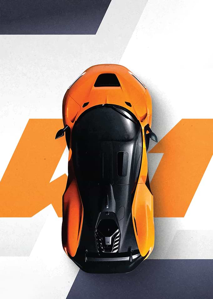 Orange and Black Sports Car Top View