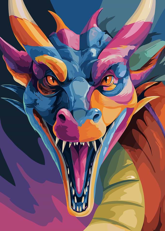 Colorful Dragon Head with Open Mouth