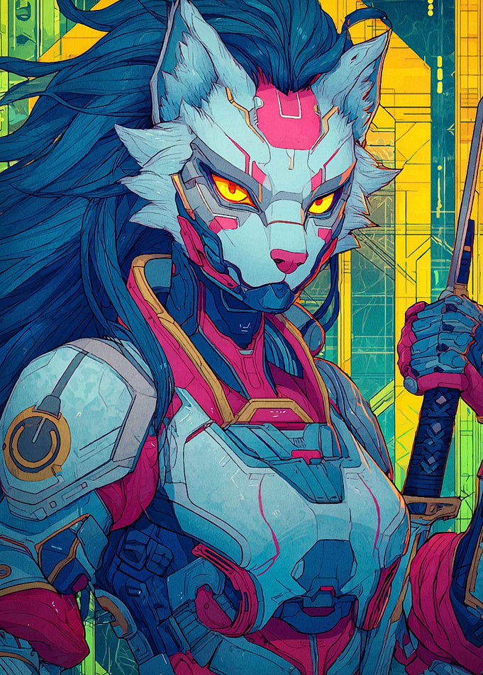 Cyberpunk Wolf Warrior with Katana