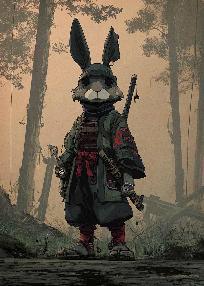 Samurai Rabbit in Forest