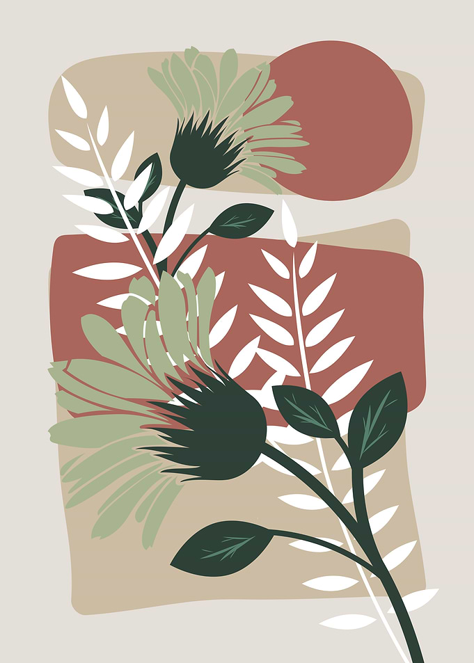 Abstract Floral Art with Geometric Shapes